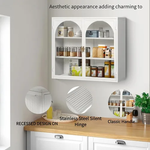 Miniatura 3 de Armario con puertas de cristal, gabinete de baño boticario de 27.56 pulgadas, aparador buffet con 2 puertas y estantes ajustables, gabinetes