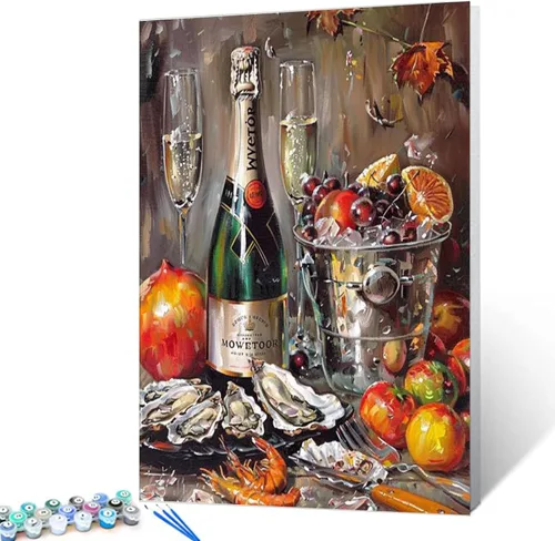 Miniatura 21 de Pintura de frutas por números para adultos, pintura al óleo digital de uva, sandía, naranja, melocotón, ciruela, lienzo, pintura acrílica, divertida