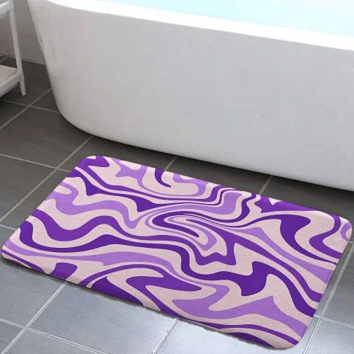 Miniatura 9 de Alfombras de baño estéticas abstractas de los años 70 con diseño de remolino ondulado, bonito tapete de baño rosa y beige, estético, retro