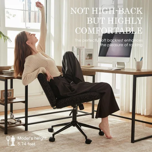 Miniatura 3 de Dowinx Criss Cross Chair with Wheels, Preminum Fabric and Pocket Spring Cushion, Adjustable Swivel Wide Seat Computer Chair, Morden Design Vanity