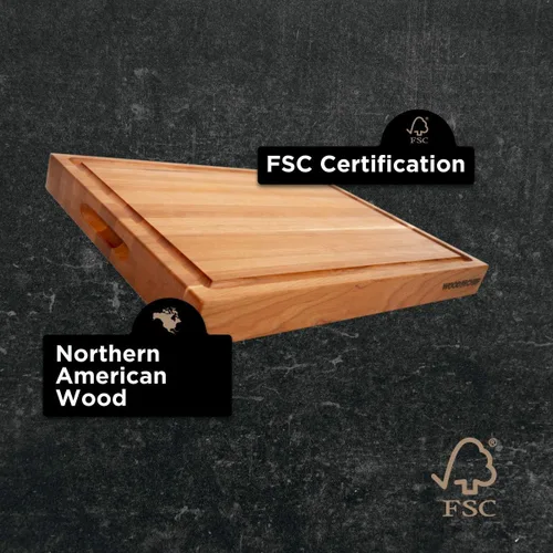 Miniatura 5 de Tabla de Cortar Grande de Madera de American Cherry - Un Bloque de Carnicero que Viene con Ranura para Jugos para Cortar Carne y Verduras Jugosas