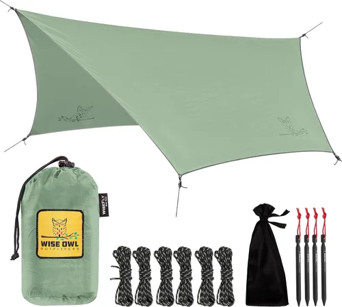 Wise Owl Outfitters Toldo para Hamaca – Funda de lona impermeable para acampar con estacas de tienda de campaña y bolsa de transporte, refugio Salvia