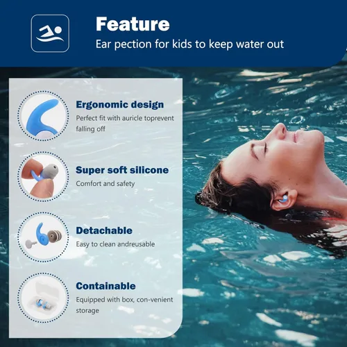 Miniatura 4 de Tapones para los oídos de natación para adultos, 3 pares de tapones de silicona impermeables reutilizables para natación, surf, buceo, ducha