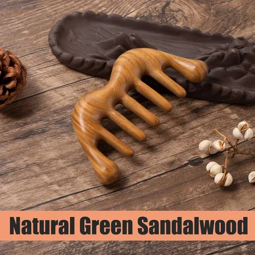 Miniatura 9 de Peine de dientes anchos para desenredar el cabello grueso, masajeador de cuero cabelludo de madera para cuero cabelludo Gua Sha, sándalo verde