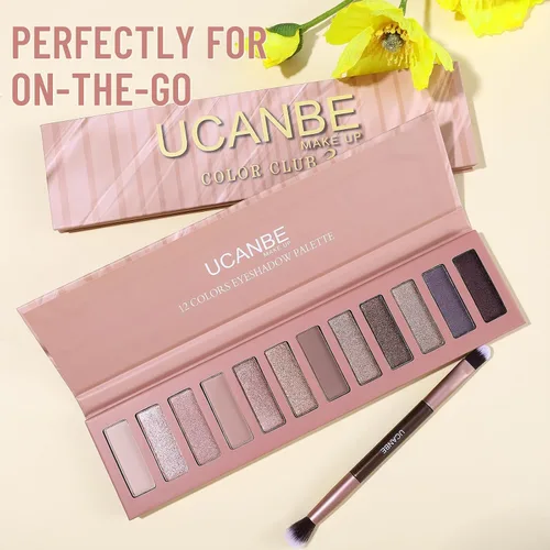 Miniatura 6 de UCANBE Paleta de maquillaje de sombras de ojos de 12 colores, sombras de ojos mate brillantes neutras en tonos nude con kit de brochas de doble 03
