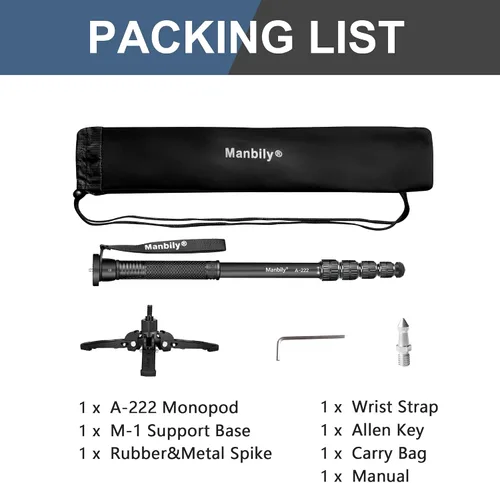 Miniatura 7 de Manbily Monopods for Cameras with Feet, 5 Sections, 67'', Max Load 15.43lb, Camera Monopod Extendable Portable Travel Aluminum for DSLR Canon Nikon