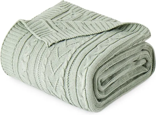 Miniatura 14 de Aormenzy - Manta de punto trenzado azul polvo para sofá, cama, sillón, manta de acrílico tejida, manta suave y acogedora, 50 x 60 pulgadas