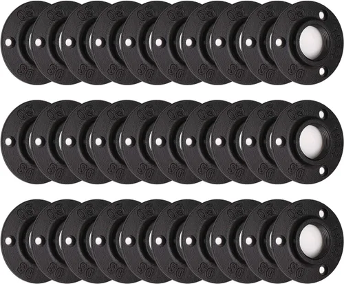 Miniatura 21 de Brida de piso pintada en negro antioxidante de 1/2 pulgada, paquete de 10 accesorios de tubería de hierro maleable para estilo vintage industrial