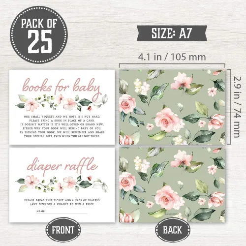 Miniatura 3 de Invitaciones de baby shower para niña con sobres (juego de 25) – Invitaciones florales para baby shower para niña con boletos para rifas de pañales