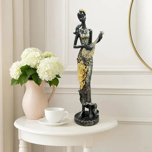 Miniatura 6 de Lescafita Mujer africana con estatua de resina de laúd – Figura de escultura musical tribal hecha a mano – Decoración cultural afrocéntrica