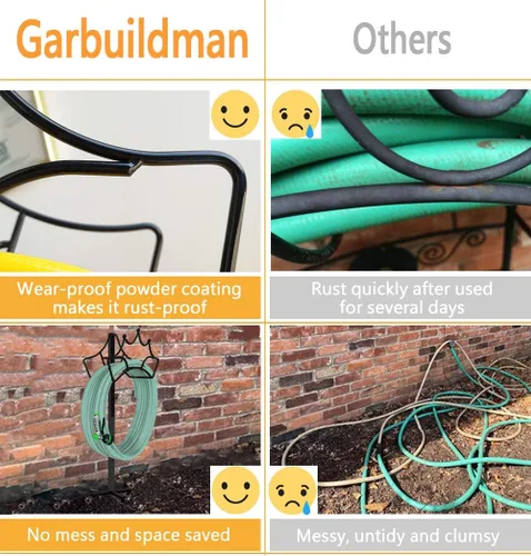 Miniatura 4 de Garbuildman Soporte Independiente de Manguera de Jardín - Soporte de Carrete de Tubería de Agua de Metal para Exteriores, Negro Brillante