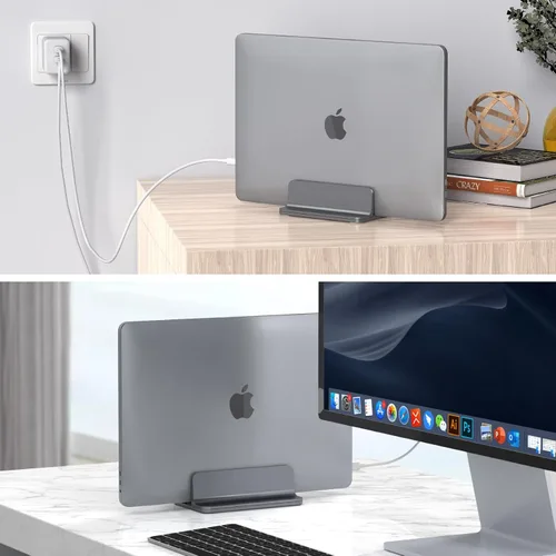 Miniatura 5 de YICOSUN Soporte vertical de aluminio para laptop para escritorio, base de ancho ajustable para MacBook, Surface, Samsung, HP, Dell de hasta 17.3 Gris