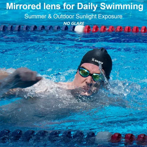 Miniatura 6 de Keary Paquete de 2 gafas de natación antivaho para adultos, jóvenes y niños mayores de 6 años, gafas de triatlón impermeables contra los rayos UV