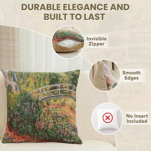 Miniatura 2 de Charlotte Home Furnishings Inc Monet's Japanese Bridge - Funda de almohada de 18 x 18 pulgadas, funda de cojín decorativa para sofá, sofá y cama