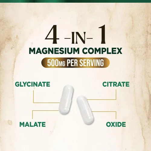 Miniatura 6 de Suplemento complejo de magnesio – Magnesio 500 mg por porción – Mezcla de alta absorción de glicinato, citrato, malato, óxido – Apoya el sueño