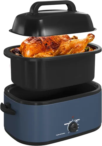 Miniatura 11 de Horno tostador Royalcraft con tapa autobásica, asador eléctrico de 18 cuartos con bandeja y parrilla extraíbles, horno tostador de pavo con función