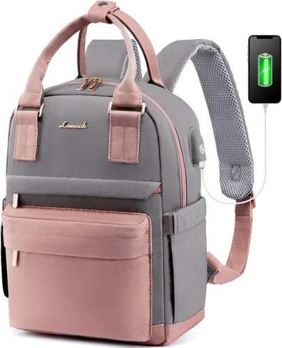 LOVEVOOK Mini mochila para mujeres y niñas, elegante mochila impermeable con puerto USB, bonita mochila para la escuela, viajes, fiestas, Rosa &
