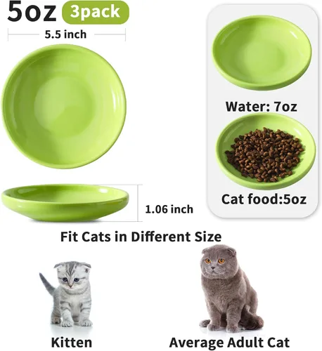 Miniatura 2 de 3 cuencos de cerámica para gatos, tazón de comida para mascotas de 5.5 pulgadas, platos para comida y agua, plato para perros pequeños (verde)