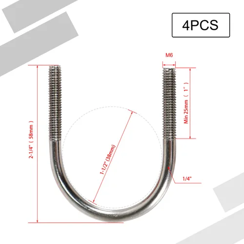 Miniatura 2 de Perno en U de acero inoxidable de 1/4 pulgadas de profundidad x 1-1/2 pulgadas de ancho x 2-1/4 pulgadas de largo, abrazaderas de antena de acero