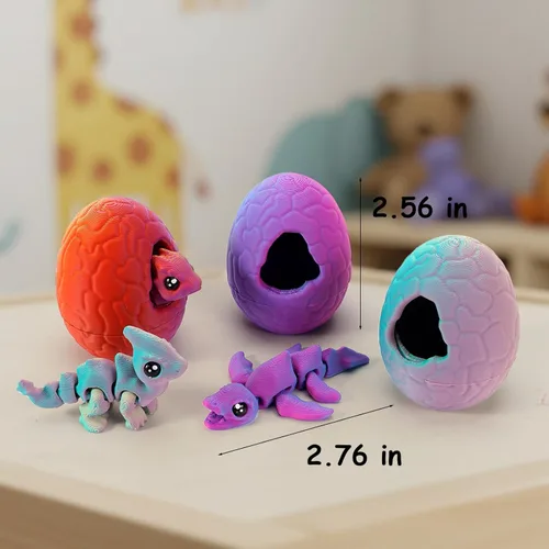 Miniatura 4 de Paquete de 6 figuras de dragón impresas en 3D con huevos a juego, juego de juguetes articulados de dragón para ansiedad, rellenos de cesta de Pascua