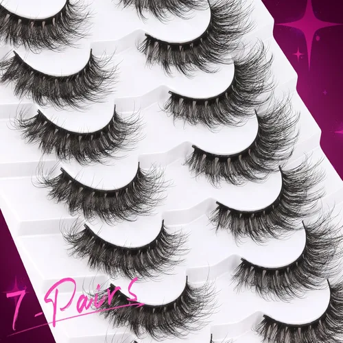 Miniatura 6 de Veleasha Pestañas Postizas Wispy de Visón Sintético Esponjosas Hechas a Mano Pestañas Falsas Aspecto Natural Paquete de 7 Pares Pestañas de Ojo