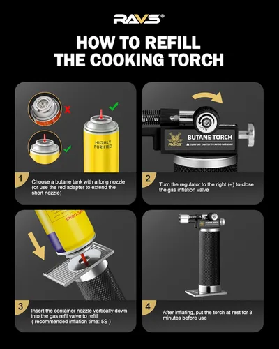 Miniatura 7 de RAVS Encendedor de butano, antorcha de cocina con modo de llama dual, pistola de soplete de cocina recargable, soplete de crema brulee, soplete