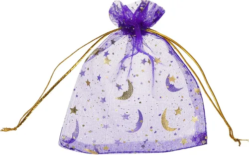 Miniatura 10 de MECCANIXITY Bolsa de organza de 3.5 x 5 pulgadas, bolsas de malla transparente de luna y estrella, bolsas de regalo con cordón, bolsa de regalo