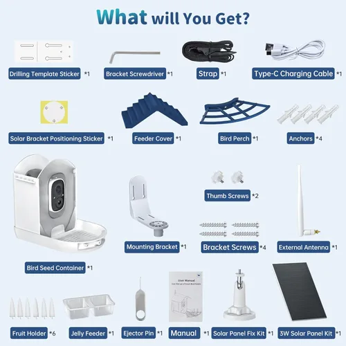 Miniatura 8 de Comedero inteligente para pájaros con cámara, alimentado por energía solar e identificación IA, alimentador de pájaros WiFi de 2.4 Ghz para Azul