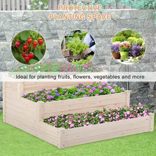Miniatura 7 de Macetas de 3 niveles para plantas al aire libre, kit de cultivo elevado, caja de jardinera, cajas de jardín elevadas al aire libre, maceta de madera