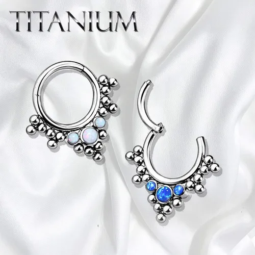 Miniatura 4 de BodyJ4You - Piercing de aro con bisagras, 0.56oz, de titanio, ópalo tribal