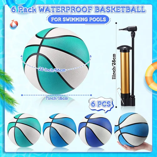 Miniatura 2 de Seenelling Paquete de 6 unidades de baloncesto de piscina tamaño 3/4 de baloncesto acuático a granel con bomba de bomba de verano juegos de agua