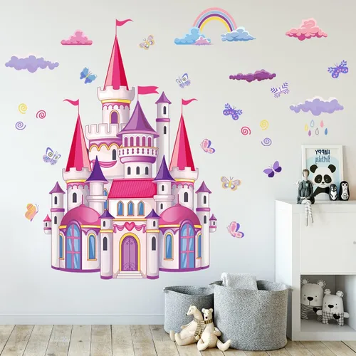 Miniatura 5 de Calcomanías de pared de castillo, arco iris, nube, cuento de hadas, calcomanías de pared para dormitorio de niñas, sala de estar, guardería