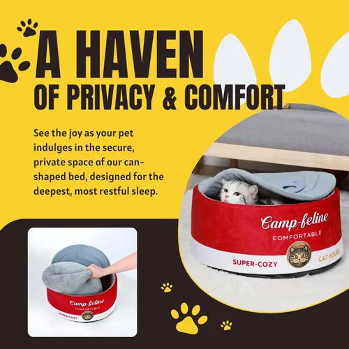 Miniatura 5 de PECHVINO Cama para gatos en forma de lata con funda de privacidad, cómodo cojín para gatos y perros pequeños