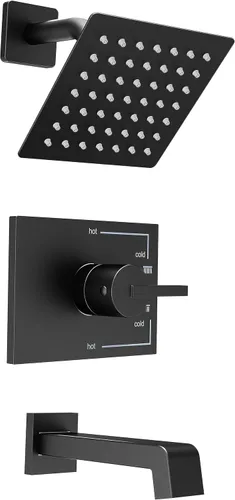 SOOOHOT Accesorios de ducha, juego de grifo de ducha negro con cabezal de ducha negro mate de 6 pulgadas y boquilla de bañera, cabezal de ducha