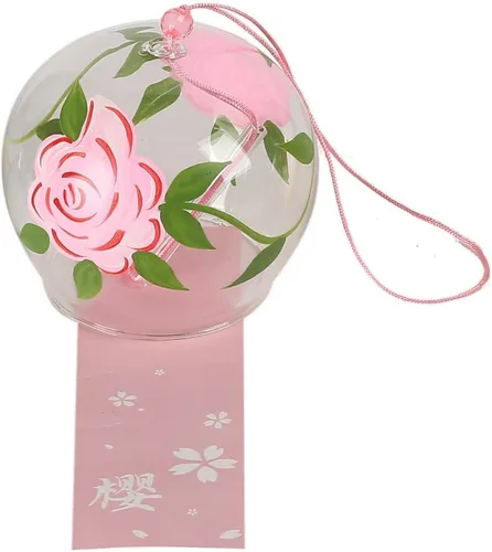 Miniatura 8 de Campanas de viento japonesas románticas con flores pequeñas Campanas de viento hechas a mano de vidrio estilo japonés colgante para regalo