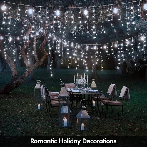 Miniatura 2 de KiflyTooin Luces Solares de Navidad para Exteriores Impermeables Luces de Cortina para Decoraciones de Navidad 320 LED 29.5 pies 60 Gotas, Luces