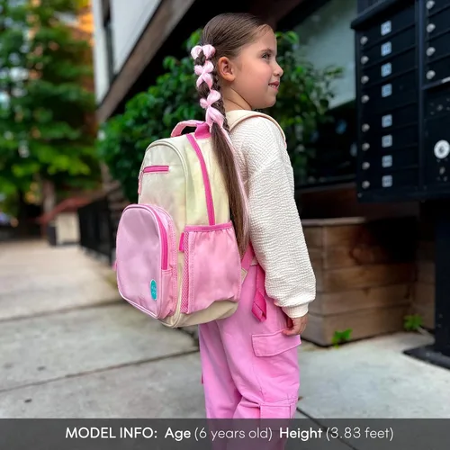 Miniatura 2 de mibasies Mochila para niñas y niños, ideal para niños y niñas, mochila para preescolar jardín de infantes y primaria, beige rosado, Niños-12L US