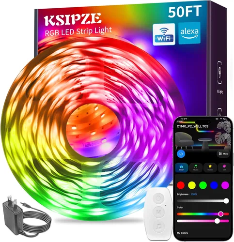 Miniatura 9 de KSIPZE Tira de luces LED inteligentes con WiFi, luces LED RGB+IC para dormitorio, trabajo con Alexa, control de aplicación, sincronización