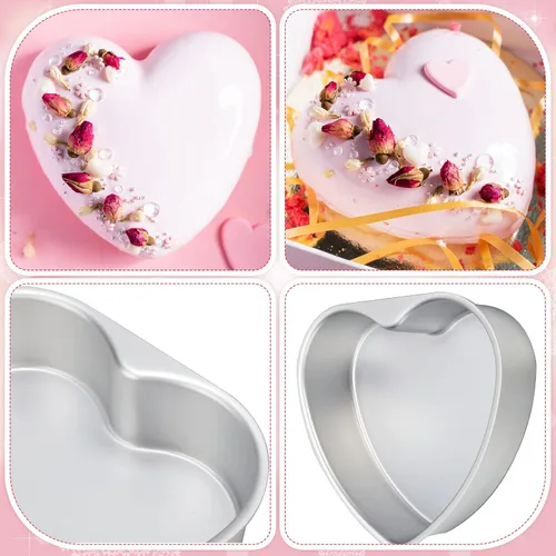 Miniatura 6 de Nuogo Paquete de 3 moldes de aluminio con forma de corazón de 8 pulgadas, moldes para hornear para el día de San Valentín, cumpleaños, bodas, latas