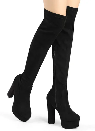 Miniatura 2 de Allegra K Botas altas de plataforma con tacón de bloque sobre la rodilla para mujer