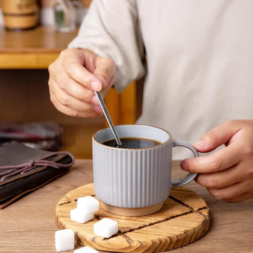 Miniatura 4 de GBhome Tazas de café apilables de 12 onzas, tazas de café de cerámica con patrones de textura para hombre, mujer, papá, mamá, juego de 4 tazas