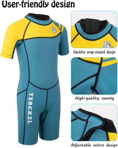 Miniatura 3 de Traje de neopreno con cremallera para niños y niñas, para mantener el calor en agua fría, buceo, surf, natación Azul