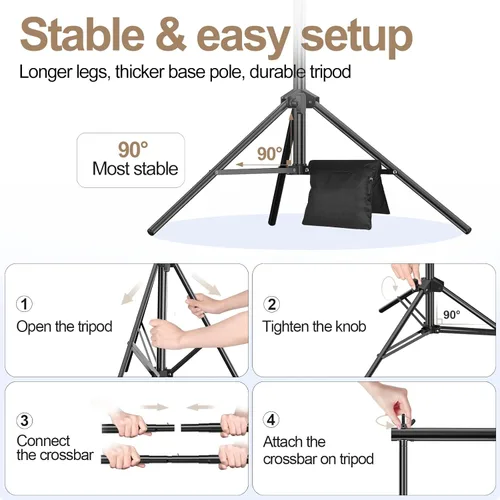 Miniatura 6 de EMART Soporte para telón de fondo, 10 x 10 x 7 pies cuadrado grande ajustable, sistema de soporte de fondo con conector giratorio de ángulo de 308°