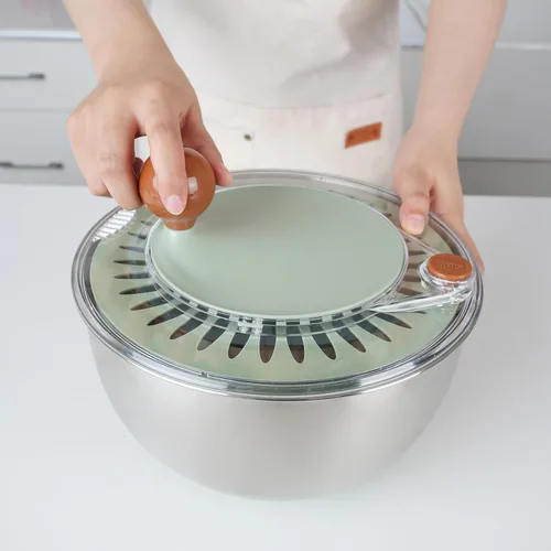 Miniatura 3 de Centrífuga de ensalada de acero inoxidable, spinner de lechuga de 5.3 Qt con base antideslizante, botón de drenaje y parada, spinner para lavar
