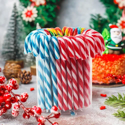 Miniatura 8 de Bastones de caramelo de Navidad, tutti frutti, menta azul/blanca, mezcla de sabores de cereza roja y blanca, bastones de caramelo a granel envueltos