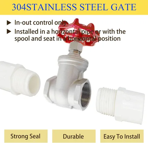 Miniatura 2 de Válvula de compuerta de acero inoxidable 304, válvula de globo rotativa roscada hembra de acero inoxidable NPT de 1/2 "para interruptores de flujo