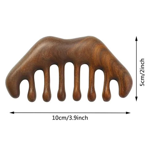 Miniatura 2 de Peine de dientes anchos de madera - Masajeador natural del cuero cabelludo para el cabello y la relajación meridiana. Marrón