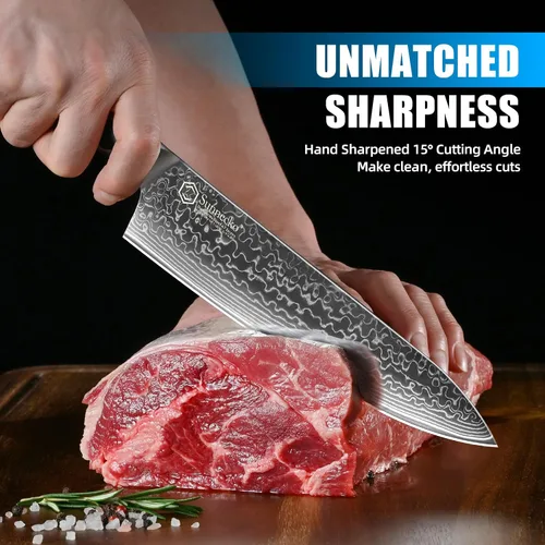 Miniatura 4 de Sunnecko Juego de Cuchillos de Cocina Damascus de 3 Piezas, Juego de Cuchillos de Chef Afilados Juegos de Cuchillos de Cocina Profesionales Full
