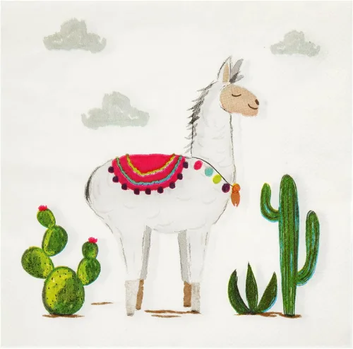 Miniatura 5 de 144 piezas de suministros de fiesta de cumpleaños con llama con platos de papel, servilletas, tazas y cubiertos para celebración de fiesta mexicana