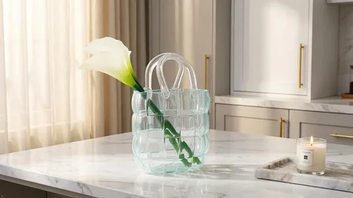 Miniatura 6 de Jarrón de mano de cristal, color verde azulado con diseño de cristal